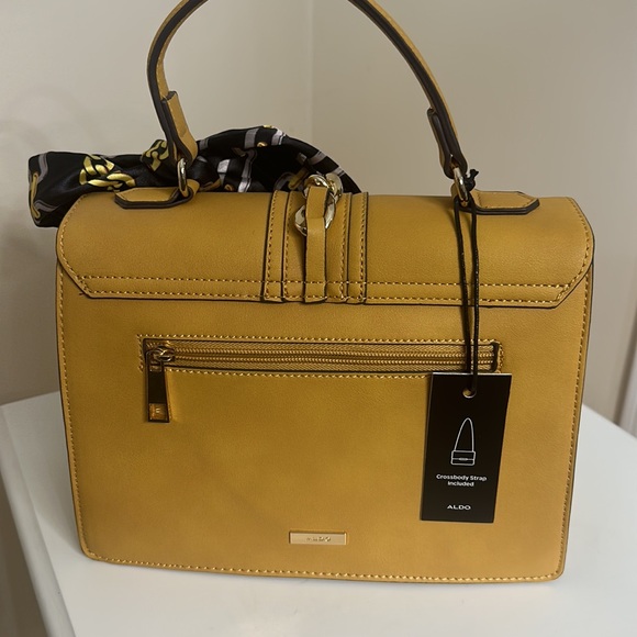 ALDO yellow/gold faux leather handbag with scarf NWT - Picture 4 of 14